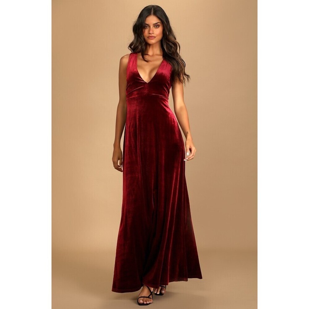 Winter Party Dress | Lulus Wine Red Velvet Sleveless Maxi Dress | XL